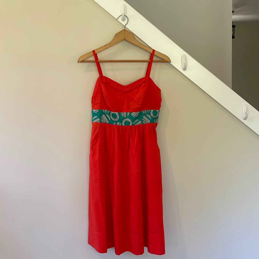 Anthropology edmé & esyllte red orange dress.